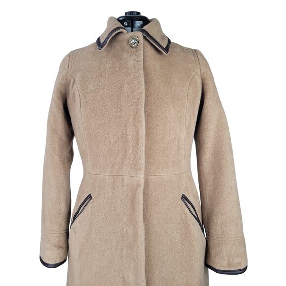 Coach Tan Mohair/Wool Brown Leather Trim Overcoat Sz XS - Picture 3 of 15